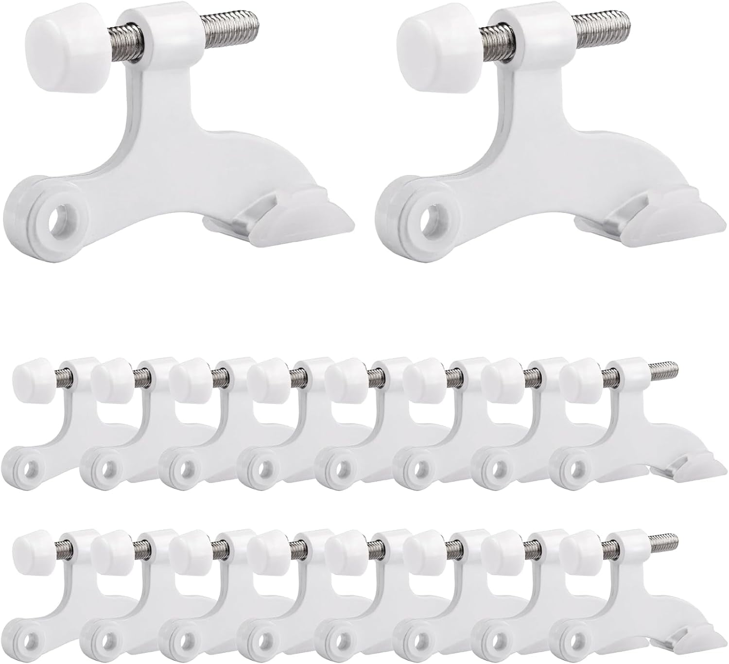 16 Pack Hinge Pin Door Stopper Heavy Duty Metal Adjustable Door Stops with Rubber Bumper Tips (White)