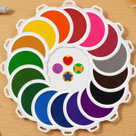 16-Pack Ink Pads, 7" Large Round Washable, 16 Colors with 4 for Card Making, Scrapbook & Crafts
