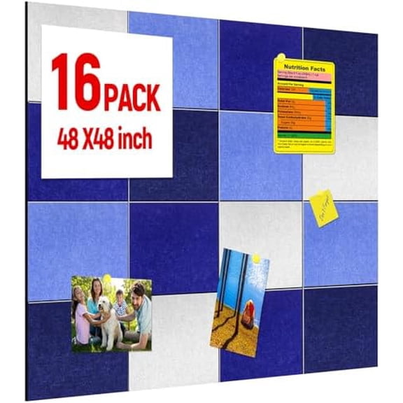 16 Pack Large Felt Cork Boards School Bulletin Boards 12" x 12" Felt Wall Tiles Removable Alternative Cork Tiles for Teachers Walls Office Gifts Pin Board Tack Board(Blue Series)