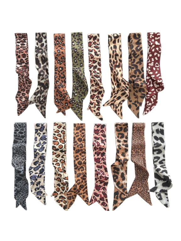 16 Pack Leopard Print Satin Bandanas Multifunctional Hair Headband Purse Bag Accessories for Women