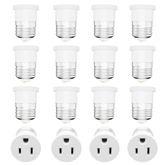 16 Pack, Light Socket Plug Adapter, Convert Light Bulb Socket to Outlet Adapter (White).
