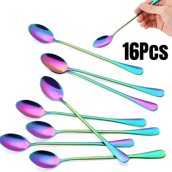 16 Pack Long Handle Spoons, Stainless Steel Sundae & Milkshake Spoons for Tall Glasses and Mugs