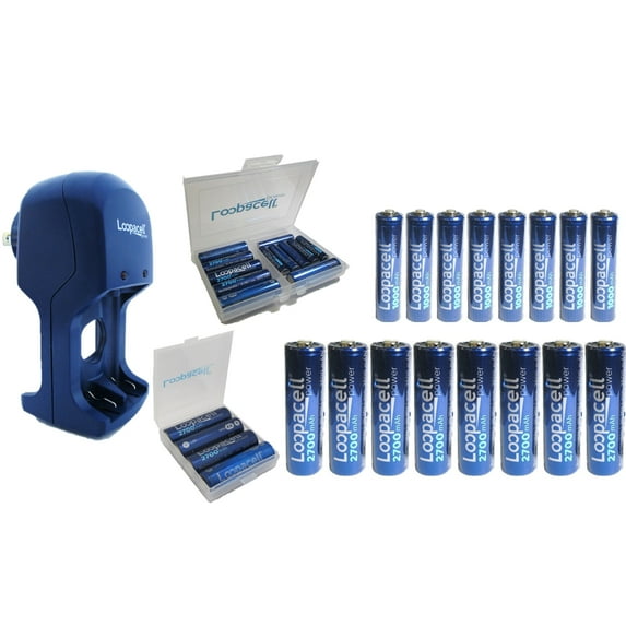 16 Pack Loopacell (8) AA 2700mAh (8) AAA 1000mAh Rechargeable Batteries with Battery Case and Battery Holder Plus Charger