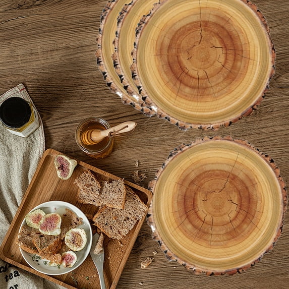16 Pack Lumberjack Paper Plates Disposable Wood Grain Dinner Plates 7" Diameter Camping Party Supplies
