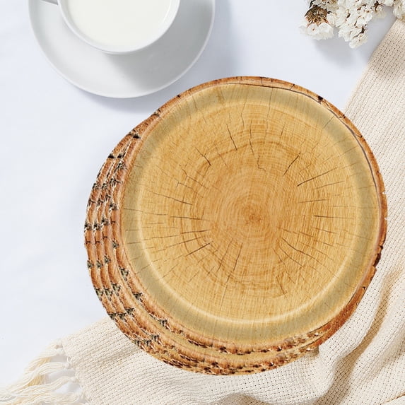 16 Pack Lumberjack Paper Plates Disposable Wood Grain Dinner Plates 7" Diameter Camping Party Supplies