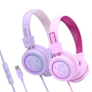2 Pack Multicolor MEE audio KidJamz KJ55 Safe Listening USB-C Kids Headphones with LED Lights for Boys and Girls / Students / School / Library / Classroom