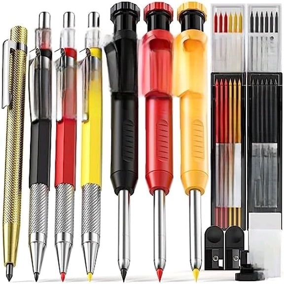 16 Pack Mechanical Carpenter Pencil Set with 42 Refill & Carbide Scribe Tool, Construction Pencils Heavy Duty Woodworking Pencils for Architect$$Office