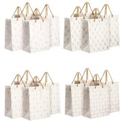 Sparkle and Bash Party Favor Bags - 8 x 10 x 4.5, Medium White & Gold, 16 Pack - Geometric Foil w/Rope Handles & Tags - Reusable Thank You Gift & Mini Gift Bags for Wedding, Bridal & Baby Showers