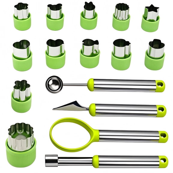 16 Pack Melon Fruit Baller Scoop Set- 4 in 1 Stainless Steel Carving Tool and 12 Pcs Food Cutter Shapes for Easy Slicing & Shaping,Ideal for Melon and Fruit