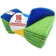 thumbnail image 1 of 16-Pack Reusable, Scrub Dish Cloth –Non-Scratch Microfiber Scrubber, Planet-Friendly, Easy Rinsing, Quick Dry, Dishwasher Safe Cloth for Kitchen & Household, 6 x 6 Inch, Blue & Green Assorted, 1 of 6