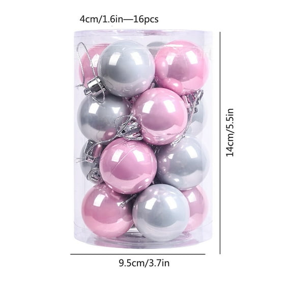 16 Pack Mini Christmas Ball Ornaments Shatterproof Christmas Ornaments Ball Set Decorations for Christmas Tree Decorations 40mm/1.57in (Pink)