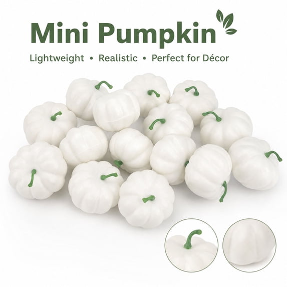 16-Pack Mini Foam Pumpkins with Lightweight Styrofoam Build, 2-Inch White Artificial Pumpkin Decorations for Fall and Halloween Crafting