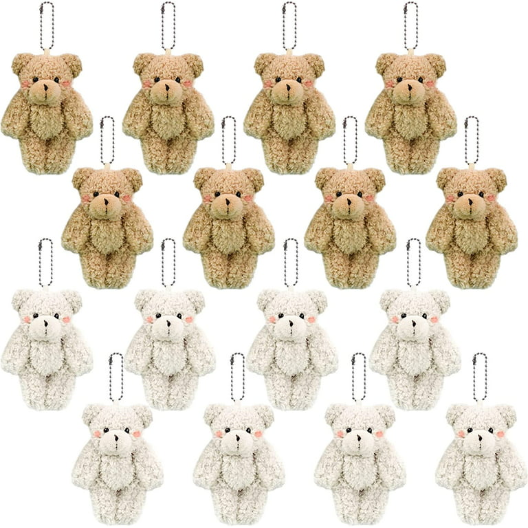 16 Pack Mini Joint Teddy Bear Tiny Bear Stuffed Animal Small Plush Bear Toy  for Keychain Baby Shower Wedding DIY Craft Party Favor