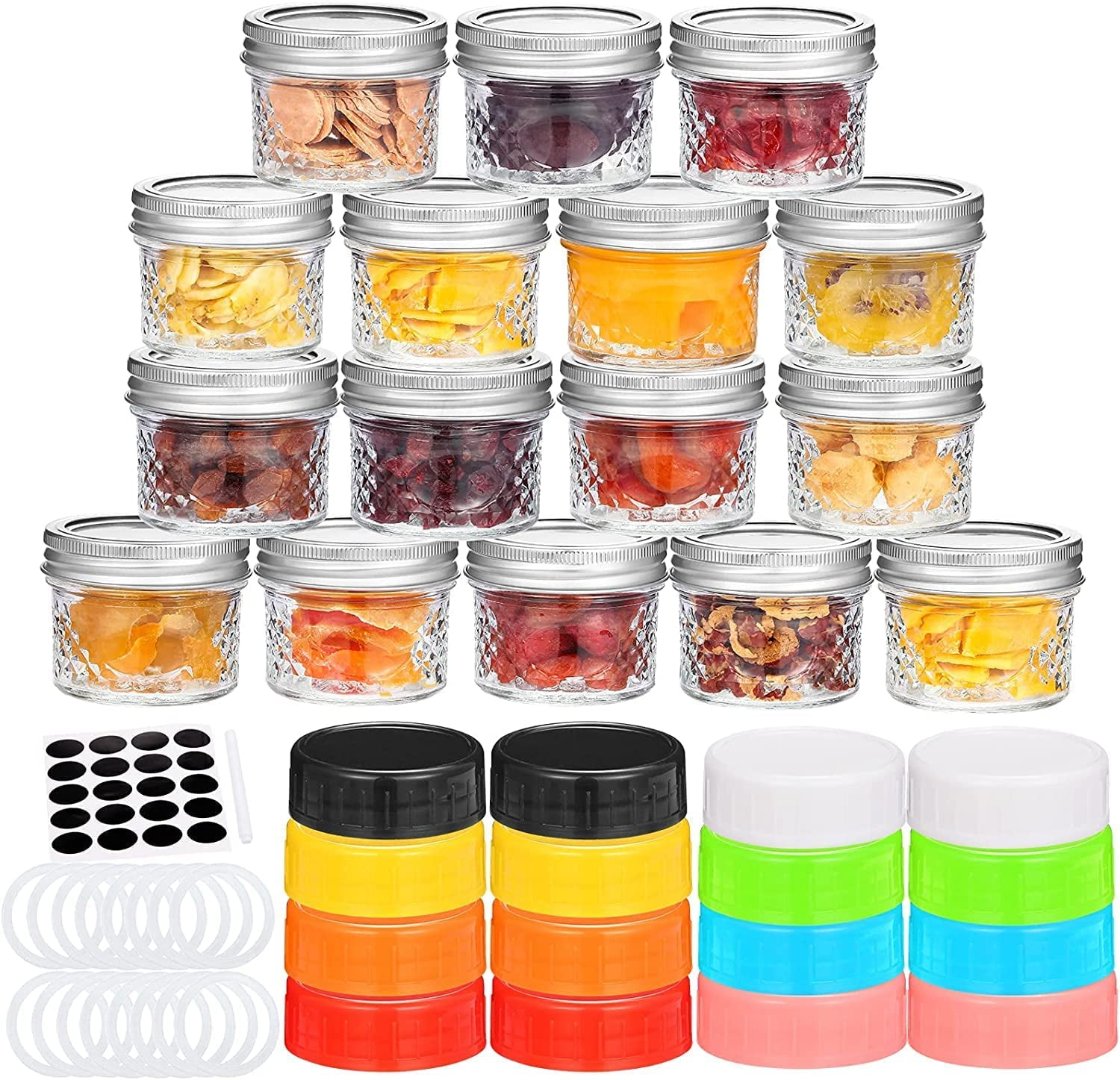16 Pack Mini Mason Jars Glass Canning Jars,4 OZ Jelly Jars With Regular ...
