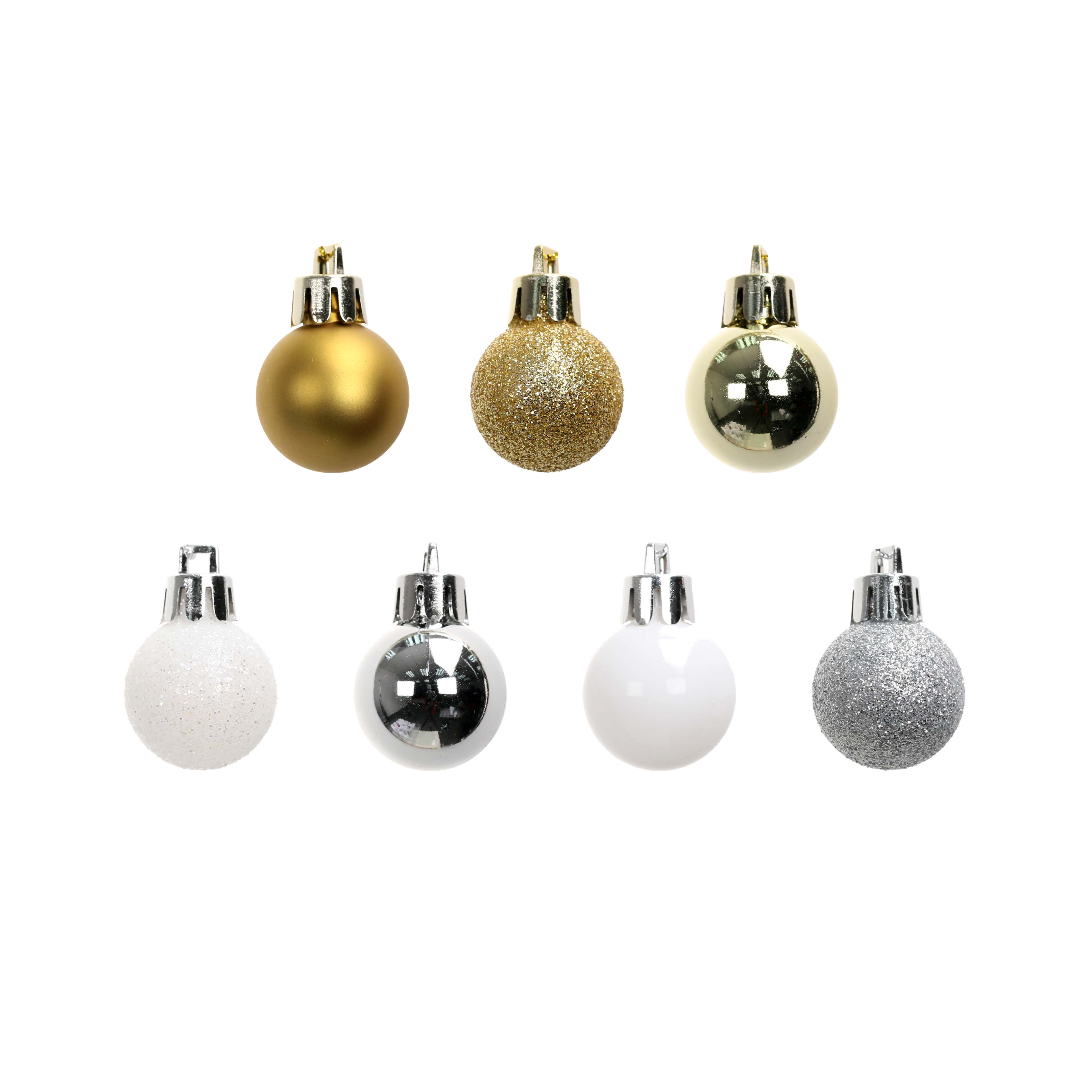 16 Pack Mini Silver, Gold & White Ball Plastic Ornaments by Ashland - Christmas and Holiday Home Decor