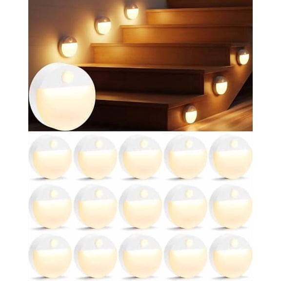 16 Pack Motion Sensor Stair Light for Indoor, Battery Operated Closet Lights, LED Stick On Night Lamp, Sensor Motion Activated Lamp for Step Cabinet Hallway Bedroom Kitchen Bathroom