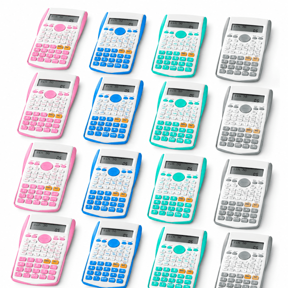 16 Pack Multicolor 2-Line Engineering Scientific Calculators Bulk Classroom Set