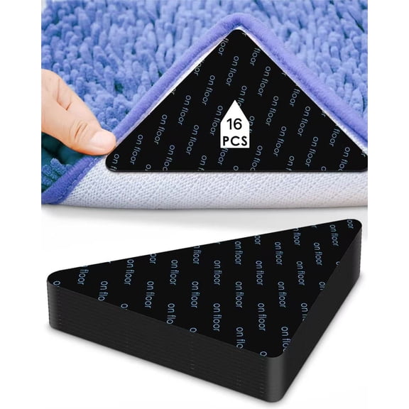16-Pack Non-Slip Rug Pads Grippers, Reusable & Washable Rug Corner Grips, Strong Hold for Area Rugs on Hardwood, Tile, Laminate Floors