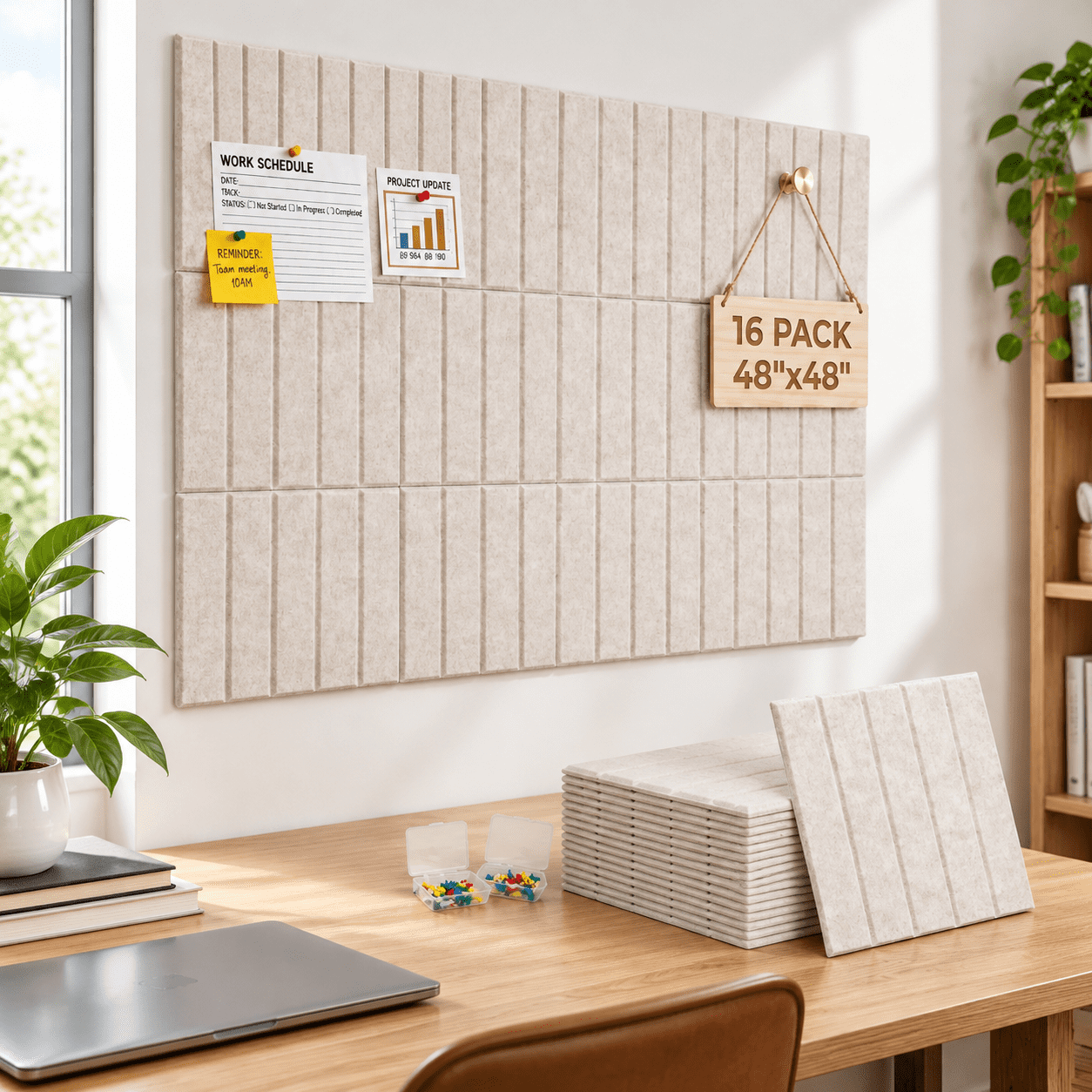 Postal Display 16 Pack Oatmeal Felt Bulletin Board Tiles, Collageable 48x48 Inch Pin ...