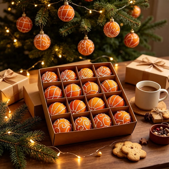 16 Pack Orange Christmas Ball Ornaments Textured Citrus Xmas Tree Hanging Baubles Gift Box Set for Holiday Home Decor