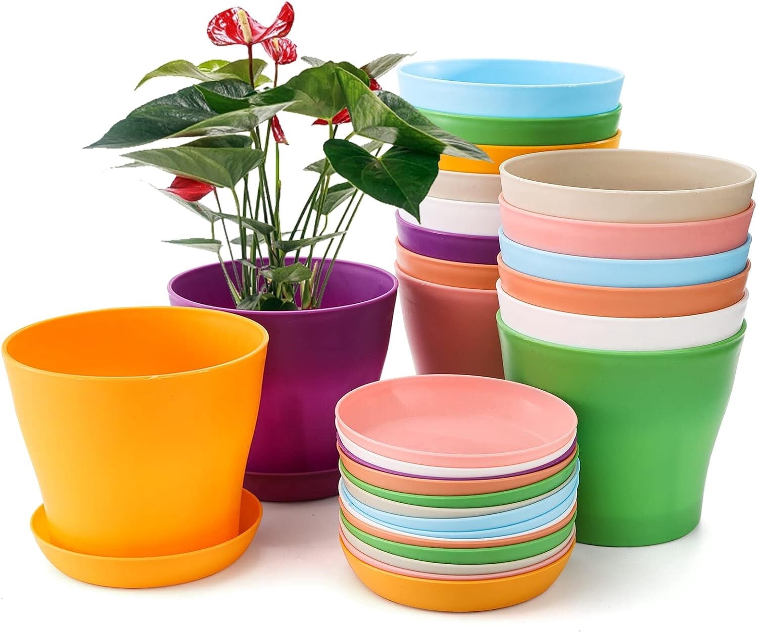 16 Pack Plant Pots Indoor Outdoor, 3.8" Plant Flower Pots with Drainage Holes and Saucers,Flower Planter Pots for Indoor House Plants,Colorful Plastic Small Pots for Plants Succulent Nursery Pots