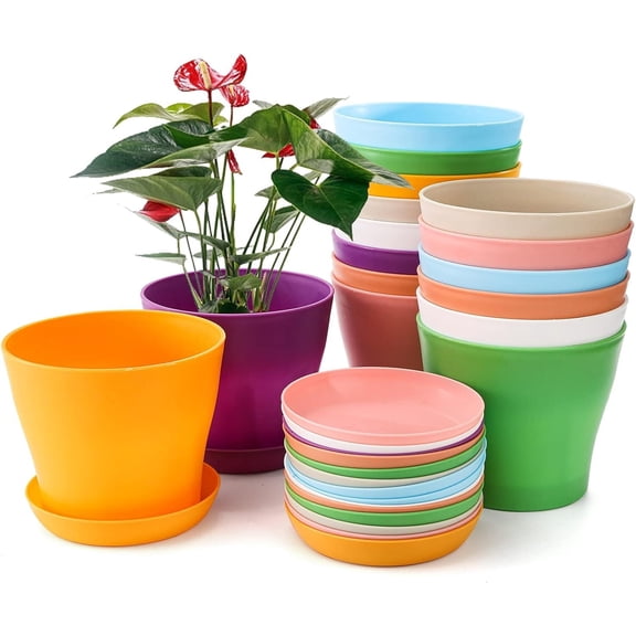 16 Pack Plant Pots Indoor Outdoor, 3.8" Plant Flower Pots with Drainage Holes and Saucers,Flower Planter Pots for Indoor House Plants,Colorful Plastic Small Pots for Plants Succulent Nursery Pots