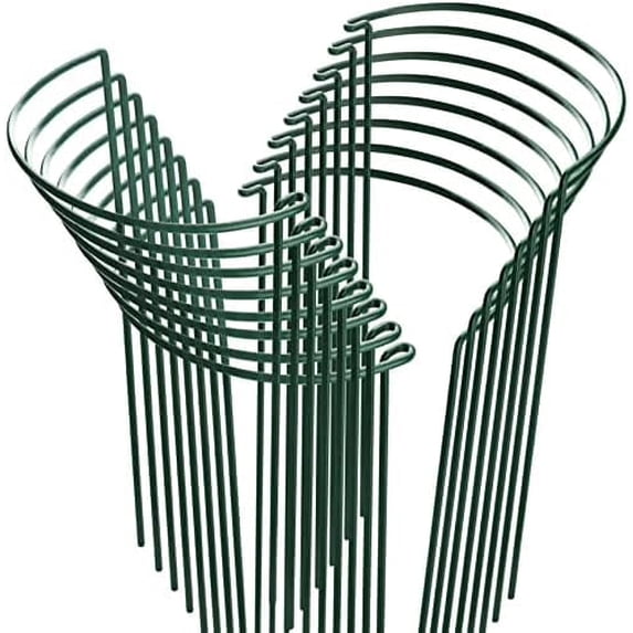 16 Pack Plant Support Stakes, Half Round Metal Garden Plant Stake Indoor Peony Cages and Supports, Green Plant Support Ring Border for Tomato,Hydrangea,Flower Outdoor (10" Wide x 15.8" High)
