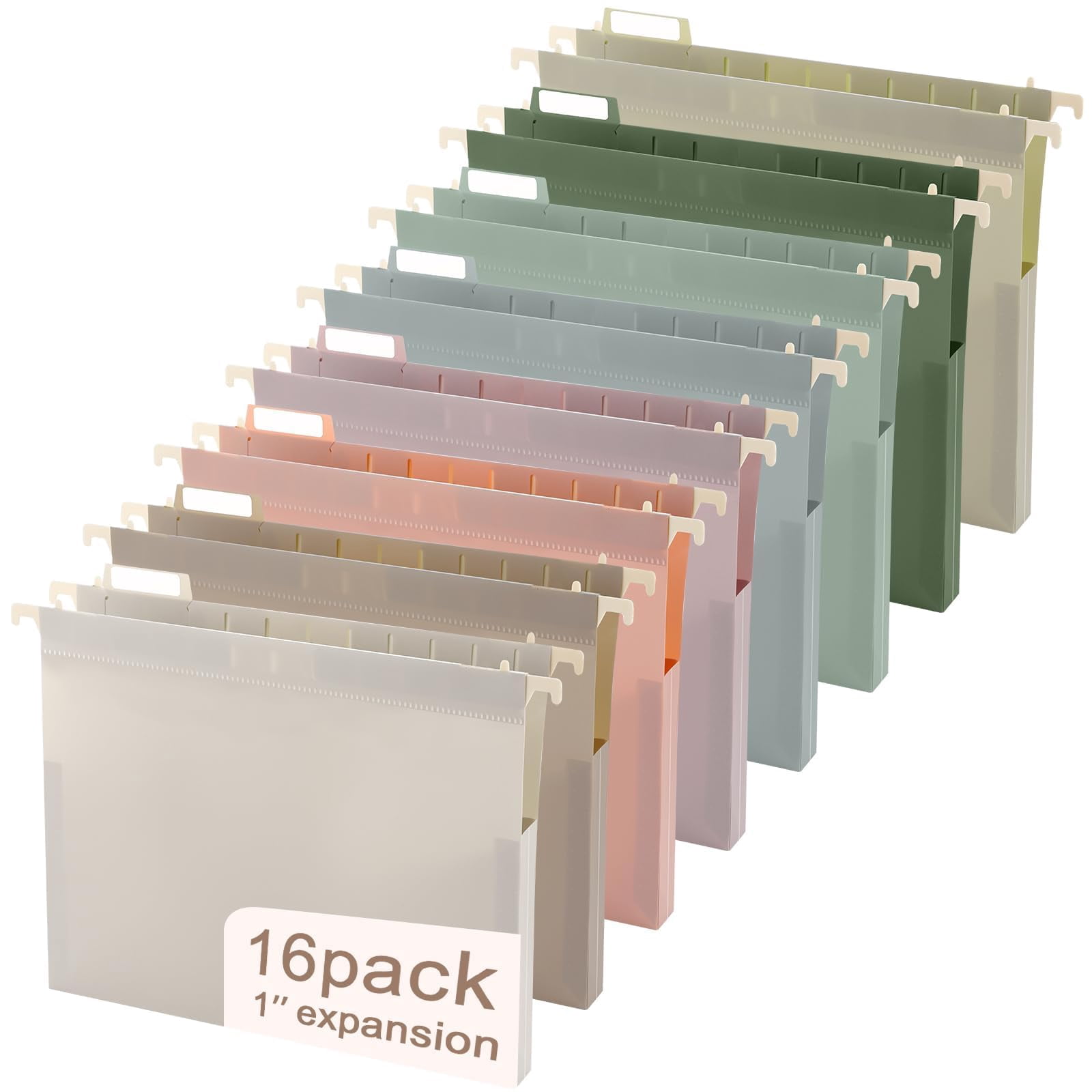 16 Pack Plastic Hanging File Folder Letter Size 1inch Expanding Folders With Tabs Extra Capacity Hang Heavy Duty For Filing Cabinet Designed Bulky Files Morandi Colors