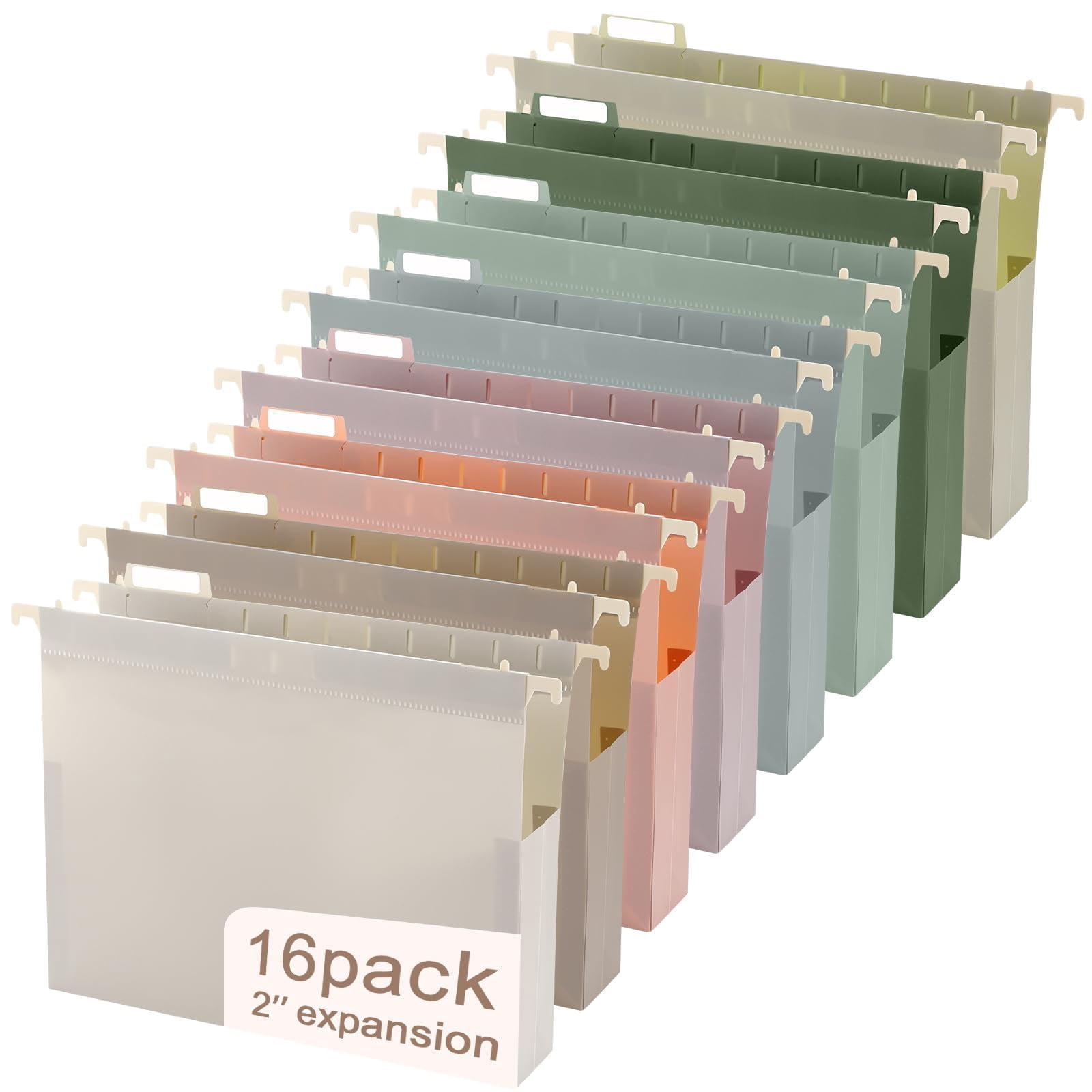16 Pack Plastic Hanging File Folder Letter Size 2inch Expanding Folders With Tabs Extra Capacity Hang Heavy Duty For Filing Cabinet Designed Bulky Files Morandi Colors