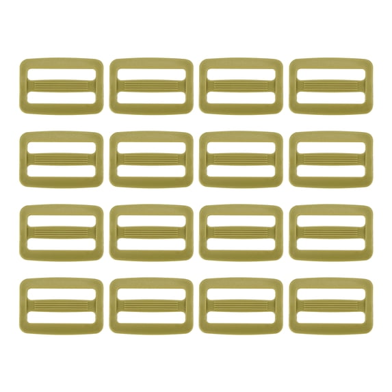 16 Pack Plastic Slide Buckle, 1 1/4 inch Tri-Glide Slider, Tri-Ring Adjusters Webbing Slider for Backpack Strap Dog Collar, Khaki