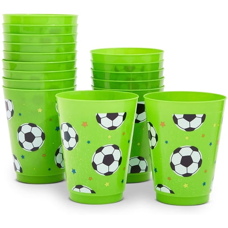 16 Pack Plastic Soccer Cups for Kids, Sports Party Favors for Birthday Party Supplies (16 oz)