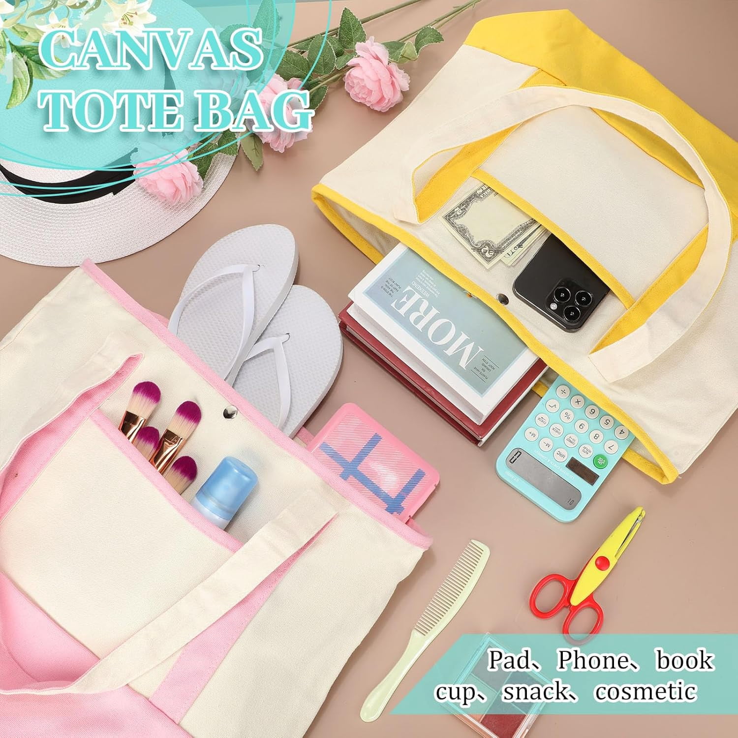 bulk travel tote bags Lzerking 50 Pack Canvas for DIY Projects (13x15 Inches) 6 W x 4 H 16 Pack Polyester Canvas Tote