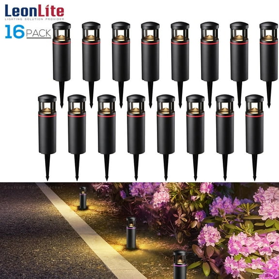 16 Pack RGB LED Pathway Lights, 12V AC/DC LED Landscape Light Outdoor, 5W Landscape Path Lights, IP65 Waterproof, 7 Color Changing, Aluminum, Black