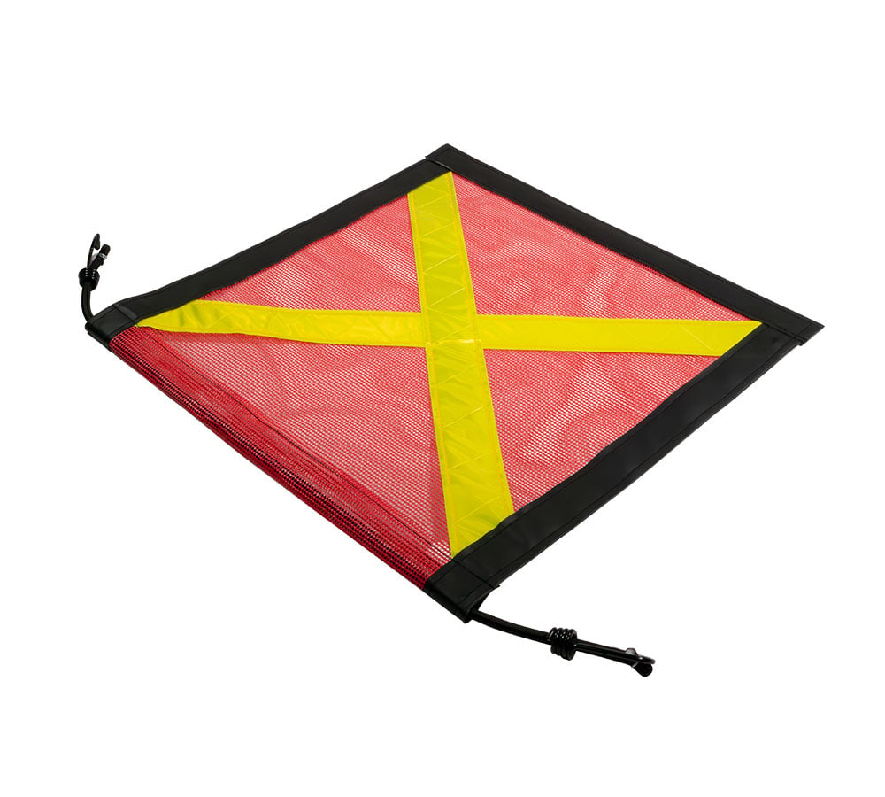16 Pack Red Safety Flag with Bungees Cord DOT Compliant - 18 Inch x 18 Inch Reflective High Visibility X - Black Leather Webbing Mesh Warning Flags