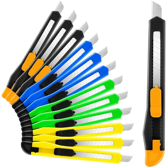 16 Pack Retractable Box Cutter Utility Knives, 9mm Wide Disposable Box Opener Knives for Home and Office Use