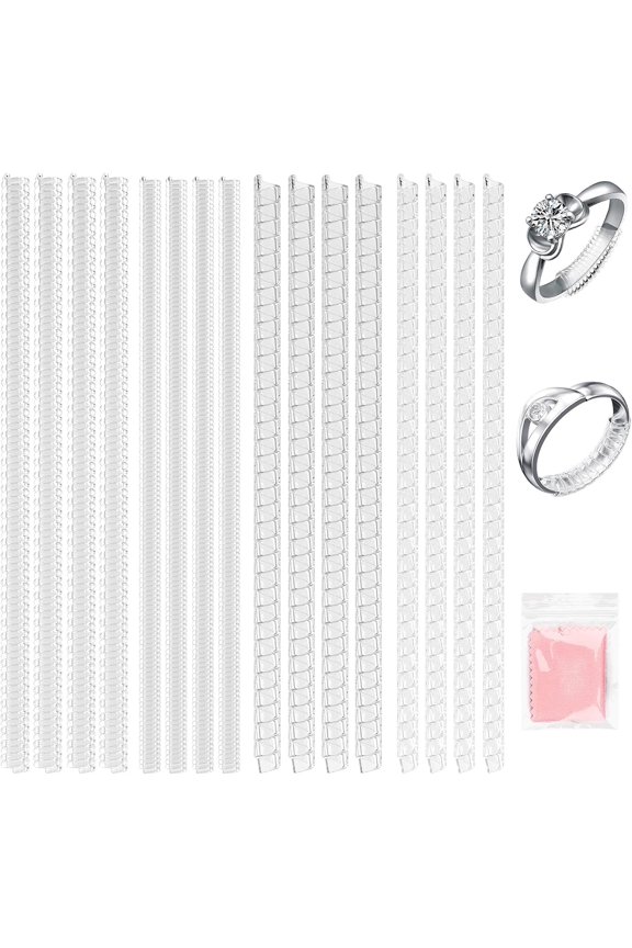 16-Pack Ring Sizers for Loose Rings - Adjustable Clear Non-Slip Ring Resizer and Tightener Guard (4 Sizes) - Spiral Fitter for Men & Women - Makes Rings Smaller