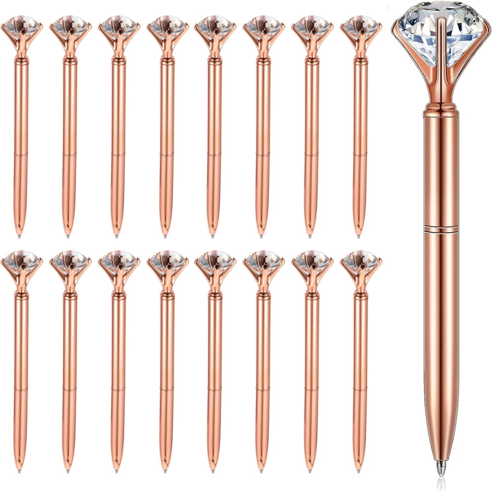 16 Pack Rose Gold Diamond Pens,1.0mm Fine Point Pen,Black Ink Ballpoint ...
