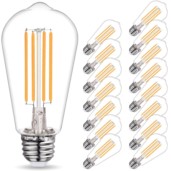16-Pack ST58 LED Edision Bulbs 60 Watt, Warm White 2700K, E26 Base, Dimmable, 800 Lumens, Shatterproof