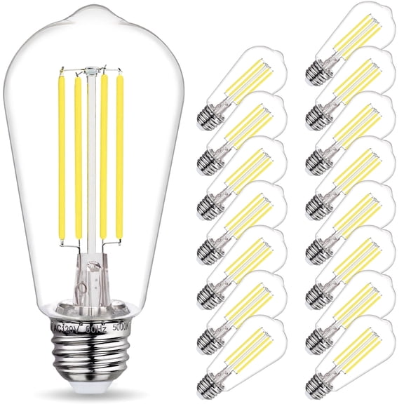 16-Pack ST58 LED Edision Bulbs 60 Watt, Daylight White 5000K, E26 Base, Dimmable, 800 Lumens, Shatterproof