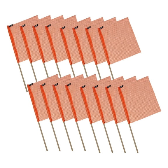 (16 Pack) Safety Flag w/ Dowel and Jersey Mesh Construction - Orange - 18" x 18"