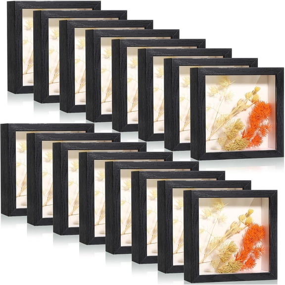 16 Pack Shadow Box Frame 5x5, Perfect for Wedding Bouquet Preservation, Memorabilia, Ticket Stubs & Teacher Appreciation Gifts, Black