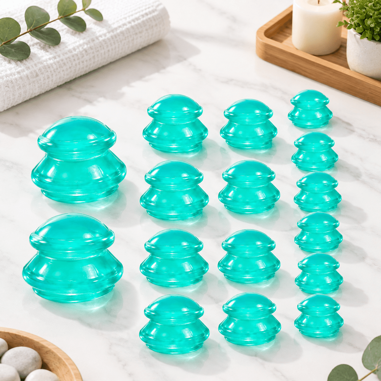 16 Pack Silicone Cupping Set 4 Sizes Green for Myofascial Wellness and ...