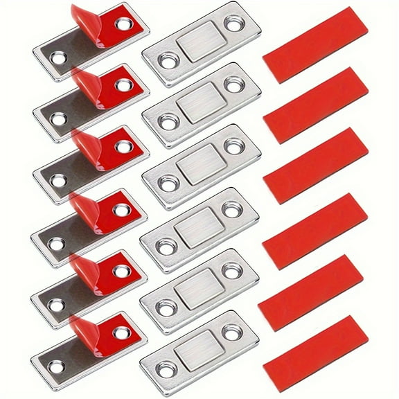 16 Pack Silver Ultra-Thin Magnetic Cabinet Latches – Heavy-Duty Adhesive & Screw-On Door and Drawer Closures for Kitchen, Bathroom, Closet, RV
