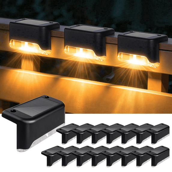 16 Pack Solar Deck Lights Outdoor, Solar Step Lights Waterproof LED Solar Lights for Outdoor Stairs Step Fence Yard Patio Pathway Christmas Decoration Lights(Black-Warm White)