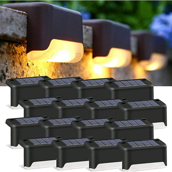 16 Pack Solar Deck Lights, Solar Step LED Lights for Outdoor, Waterproof Solar LED Lights for Deck, Step, Railing, Wall, Patio, Garden, Stair, Yard and Driveway Path (Warm White)