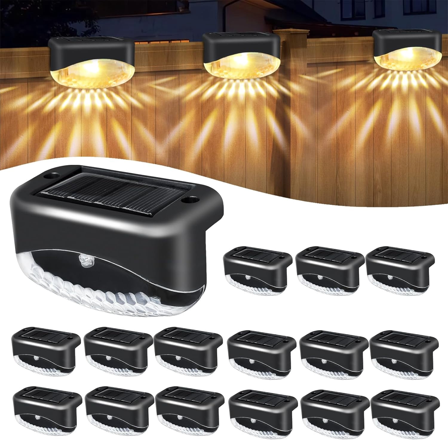 16 Pack Solar Fence Lights Outdoor Solar Deck Lights LED Garden Step ...