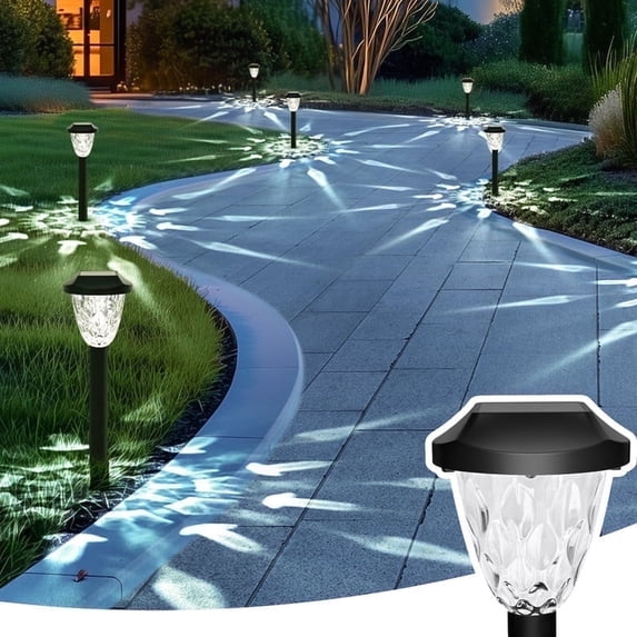 FKHouse 16 Pack Black Solar Outdoor Lights, Waterproof Auto On Off Cold White Pathway Lighting with fireworks-shaped projection