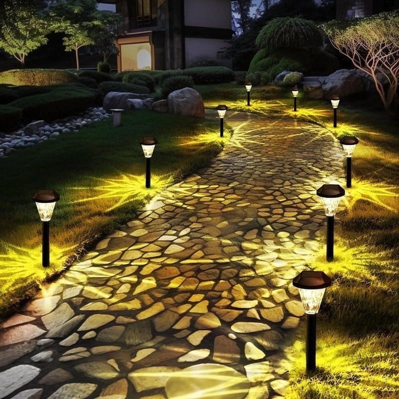 GIGALUMI 16 Pack Solar Pathway Lights, IP65 Waterproof Outdoor Warm White Solar Landscape Lighting