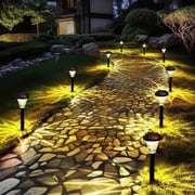 GIGALUMI 16 Pack Solar Pathway Lights, IP65 Waterproof Outdoor Warm White Solar Landscape Lighting