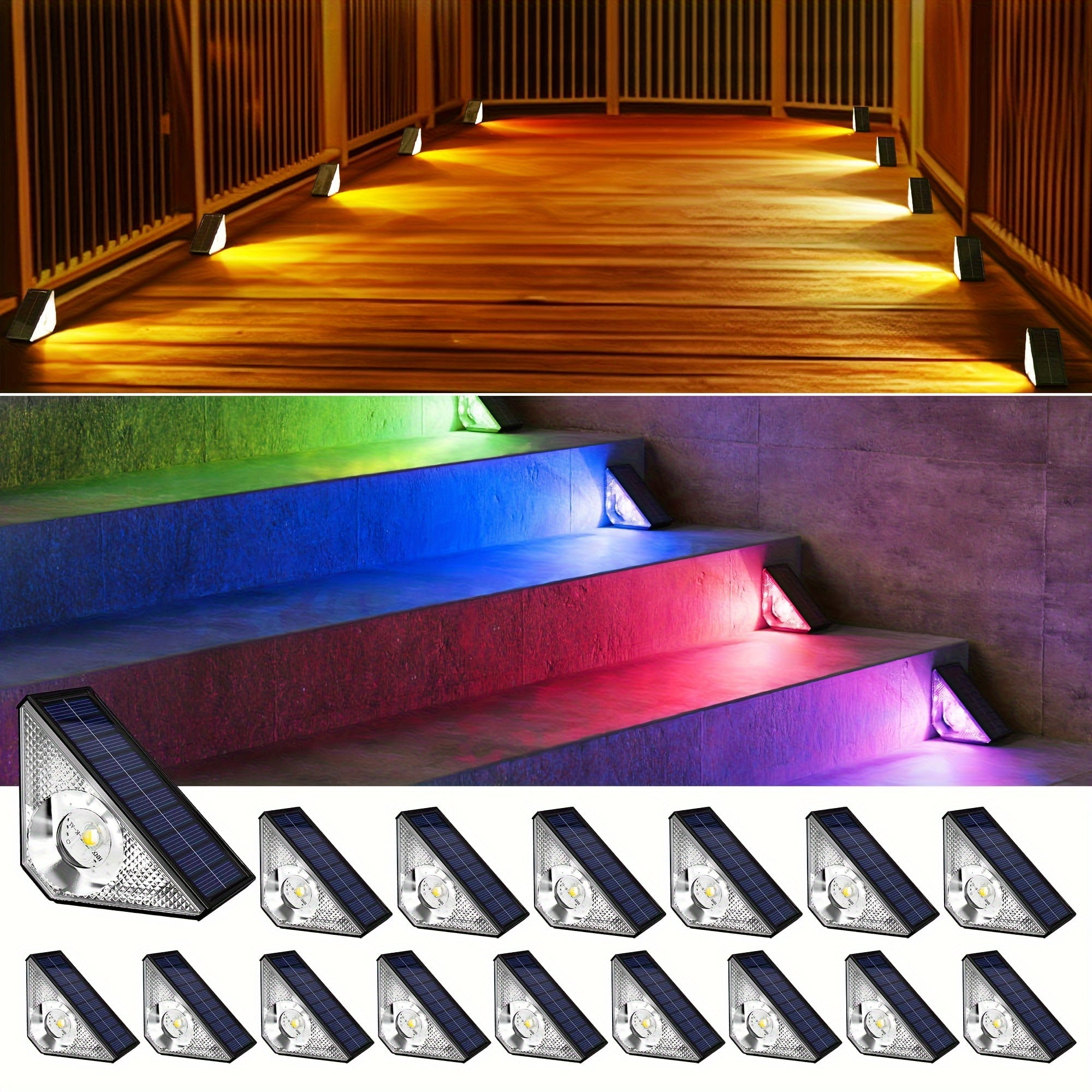 16 Pack Multicolor LED Solar Step Lights with ABS Shade